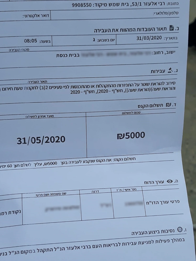 הודעת קנס בגין סירוב להתפנות