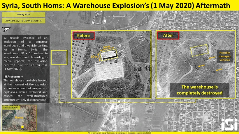 תיעוד הנזק מתקיפת מחסן כלי רכב בדרום חומס
