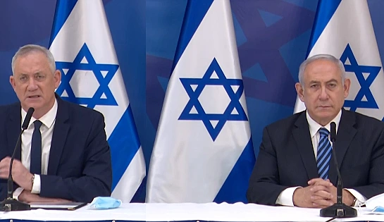 ראש הממשלה בנימין נתניהו ושר הביטחון בני גנץ בהצהרה לאחר התקרית בהר דב