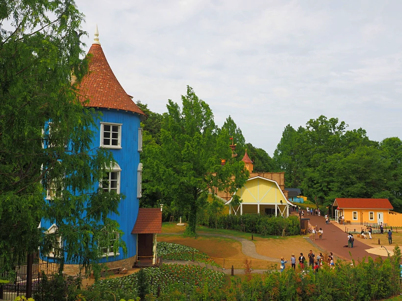 Hannoh City,saitama/japan Jun14,2019:red,roof,with,blue,cylindrical,house,in,moomin,valley