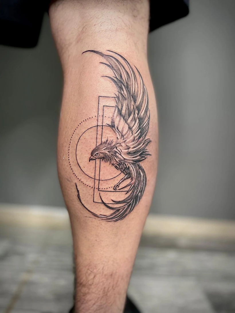 ציפור פניקס ריאלסטית בשילוב גאומטרי