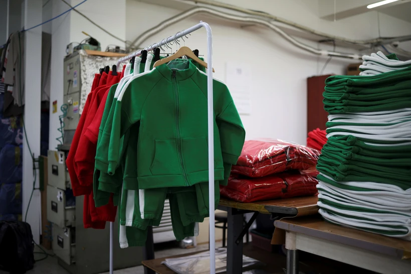 Tracksuits Inspired By Netflix Series ''squid Game'' Are Seen At A Clothing Factory In Seoul