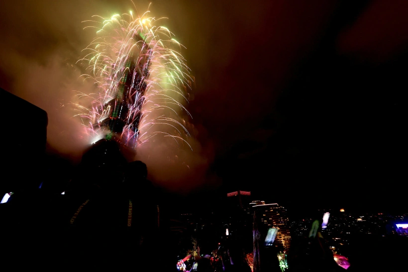Fireworks Explode From The Taipei 101 Skyscraper During New Year Celebrations In Taipei