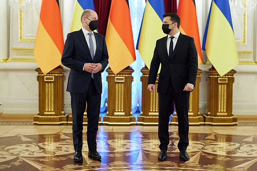 German Chancellor Olaf Scholz Meets With Ukrainian President Volodymyr Zelenskiy In Kyiv