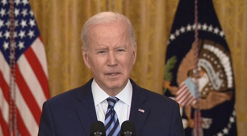 נשיא ארה''ב ג'ו ביידן נואם בעקבות הפלישה הרוסית לאוקראינה