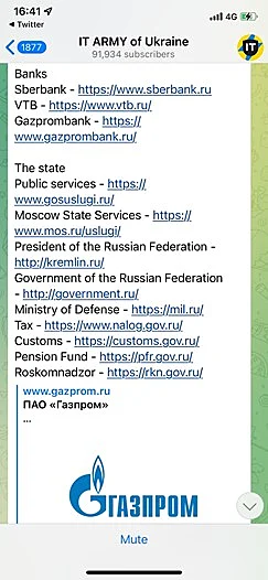 קבוצת טלגרם הוקמה מתקפת סייבר נגד רוסיה