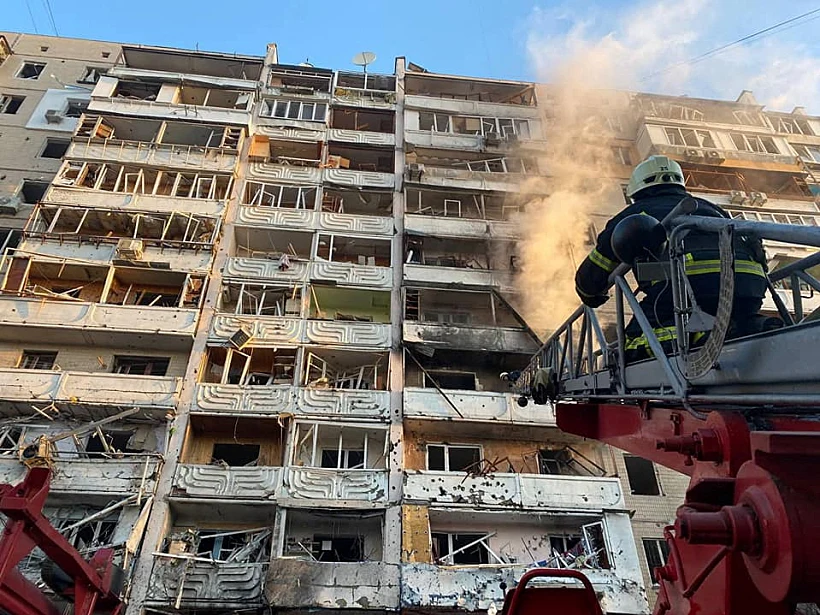 Rescuers Work Next To A Residential Building Damaged By Shelling In Kyiv