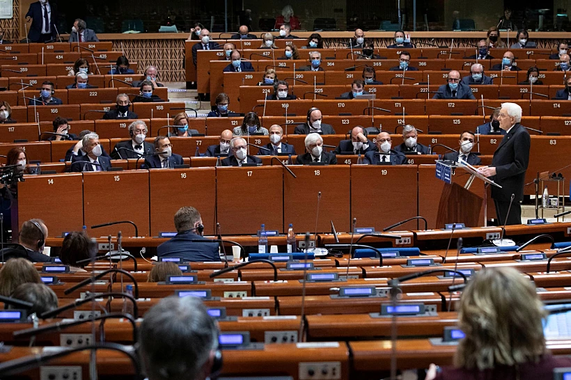 נשיא איטליה סרג'ו מטרלה באסיפה הפרלמנטרית של מועצת אירופה