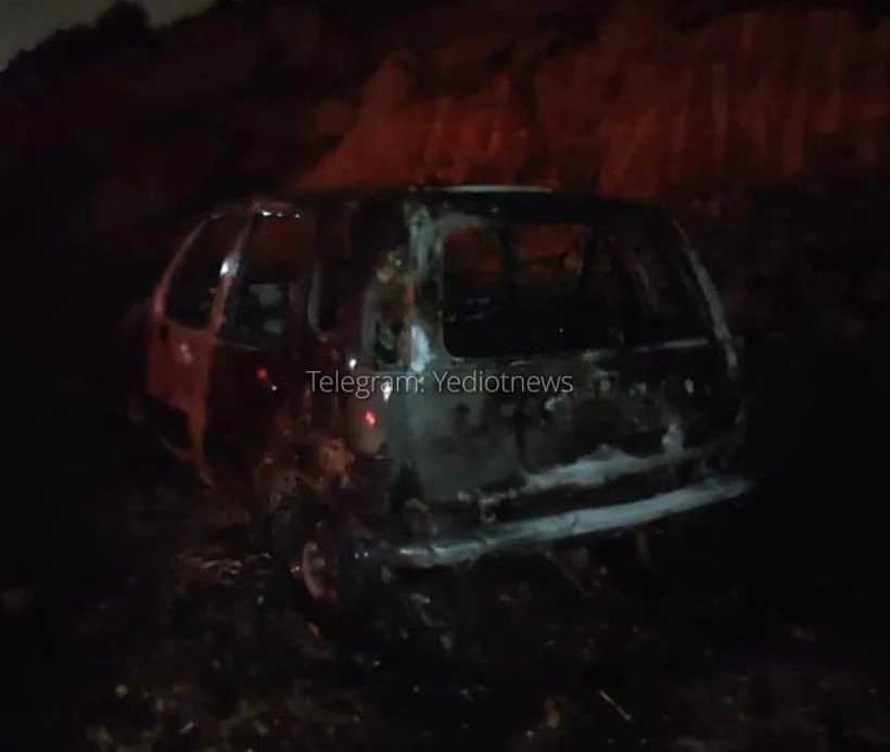 רכב פלסטיני שרוף פיגוע ירי מחבלים אריאל