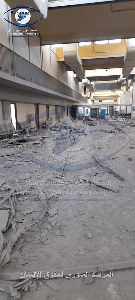 התמונות שפרסם המרכז הסורי לזכויות אדם מהנזק שנגרם לאולם הנוסעים הישן בנמה''ת של דמשק