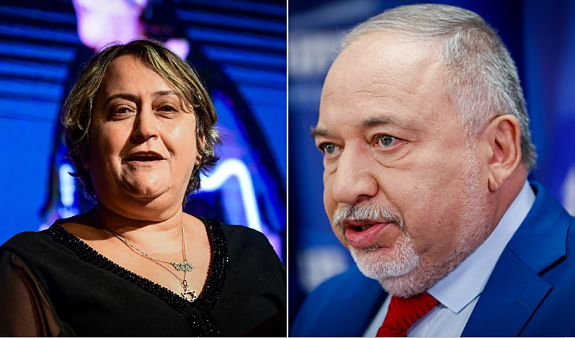 שר האוצר אביגדור ליברמן ומזכ''לית הסתדרות המורים יפה בן דוד