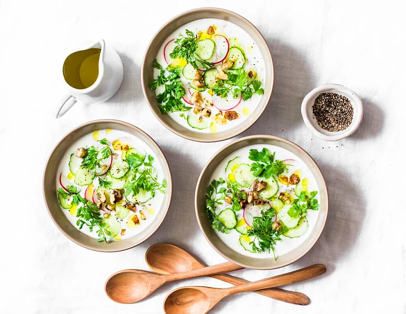 Summer,greek,yogurt,cold,soup,with,cucumber,,radish,,cilantro,and