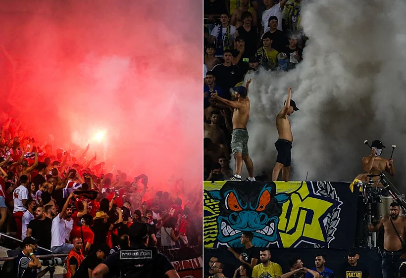 אבוקות ורימוני עשן בדרבי התל אביבי