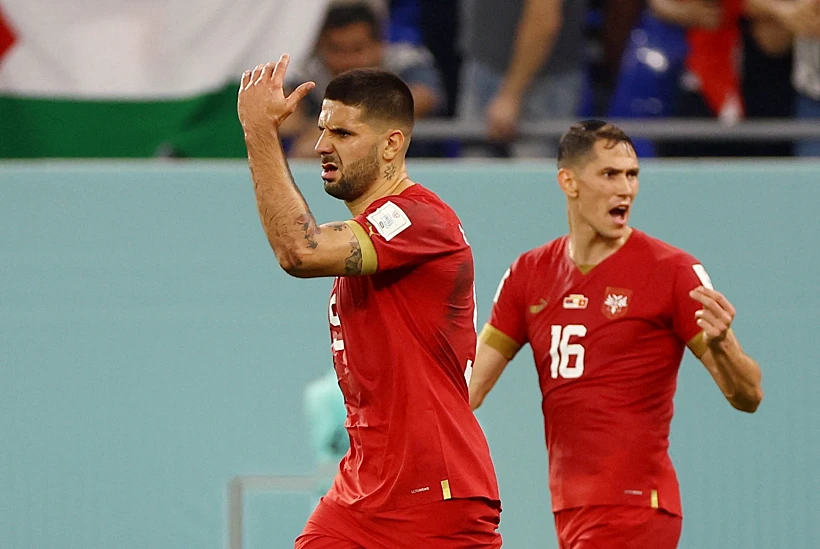 אלכסנדר מיטרוביץ' חוגג את שער השוויון של סרביה מול שווייץ