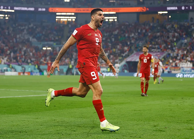 אלכסנדר מיטרוביץ' חוגג את השער השני שלו מול שווייץ, סרביה