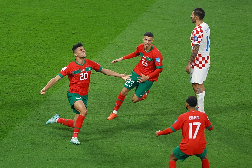 אשרף דארי מנבחרת מרוקו חוגג שער מול קרואטיה