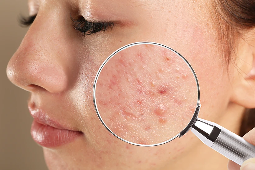 Teenage,girl,with,acne,problem,visiting,dermatologist,,closeup.,skin,under
