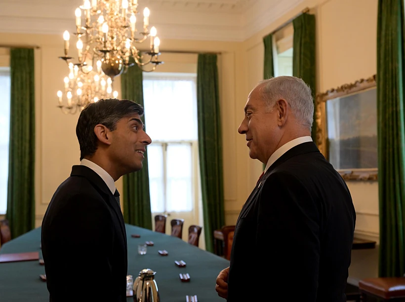 רה''מ נתניהו וראש ממשלת בריטניה רישי סונאק בדאונינג 10