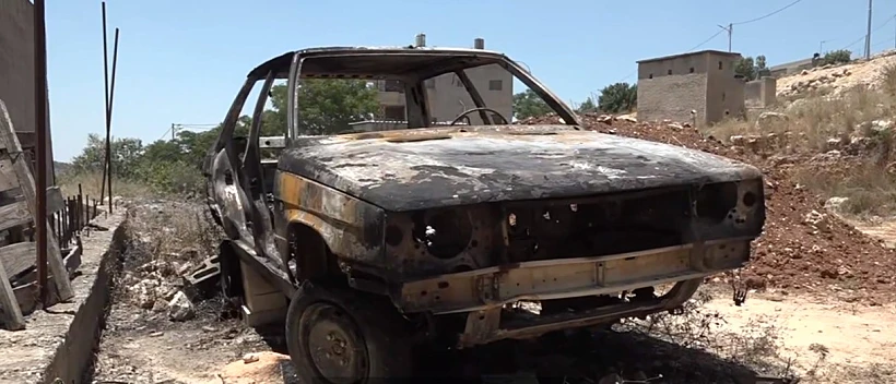 מכונית שרופה באום ספא פרעות מתנחלים