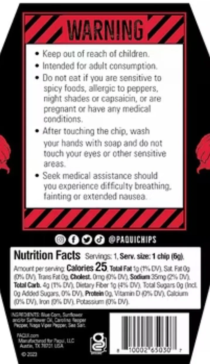 רשימת האזהרות בחלקה האחורי של הקופסה