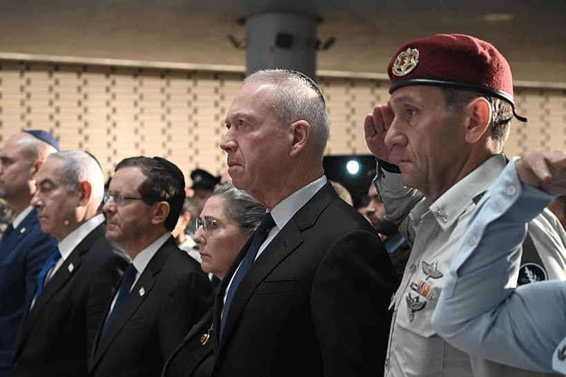 השר גלנט והרמטכ''ל הלוי לצד רה''מ נתניהו והנשיא הרצוג בטקס האזכרה הממלכתי לציון 50 שנה למלחמת יום הכיפורים