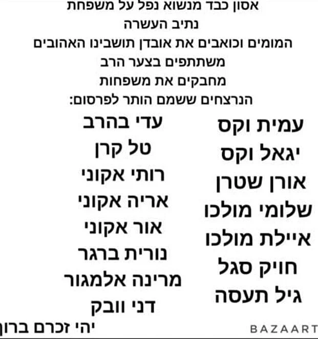 שמות הנרצחים בטבח בנתיב העשרה