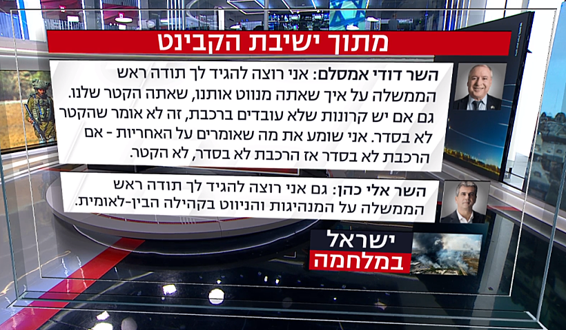 חרבות ברזל ממשלה נתניהו דברי השר דודי אמסלם ושר החוץ אלי כהן בישיבת הקבינט