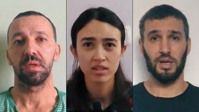 יוסי שרעבי, נועה ארגמני ואיתי סבירסקי, מתוך הסרטון שפרסם חמאס