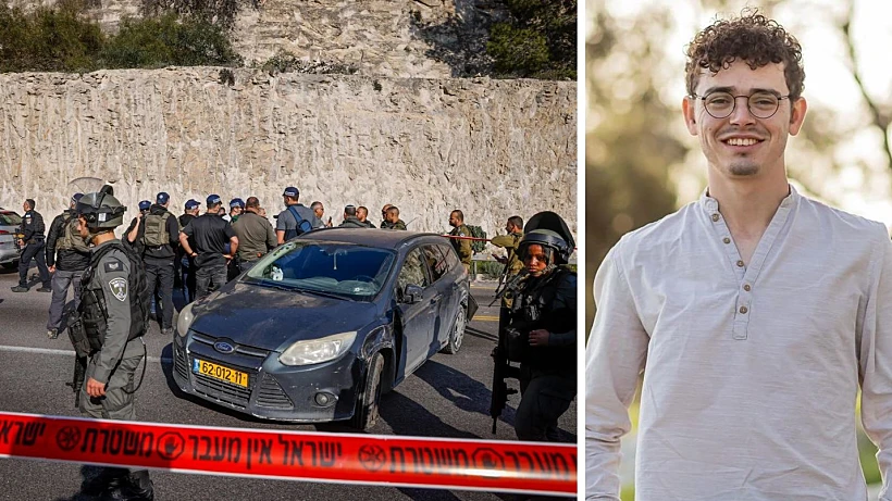 חנניה בן שמעון, לוחם המילואים שחיסל את המחבל בכביש 1, ברקע זירת הפיגוע