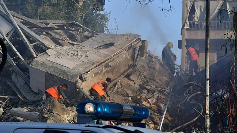 זירת התקיפה סמוך לשגרירות האיראנית בדמשק