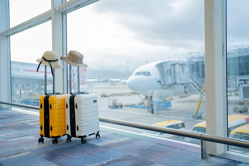 טיסות מזוודה, טרולי, שדה תעופה, חופשה נמל תעופה טיסה