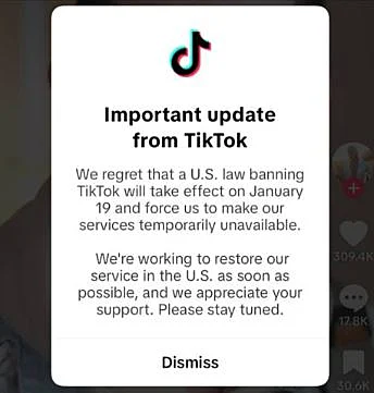 ההודעה שקיבלו משתמשי טיקטוק בארה"ב