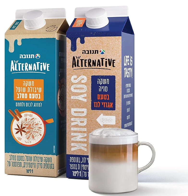 משקה שיבולת שועל בטעם סחלב ומשקה סויה בטעם אגוזי לוז של תנובה Alternative