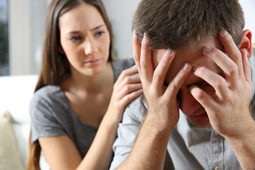 Sad,man,and,a,friend,or,girlfriend,trying,to,console