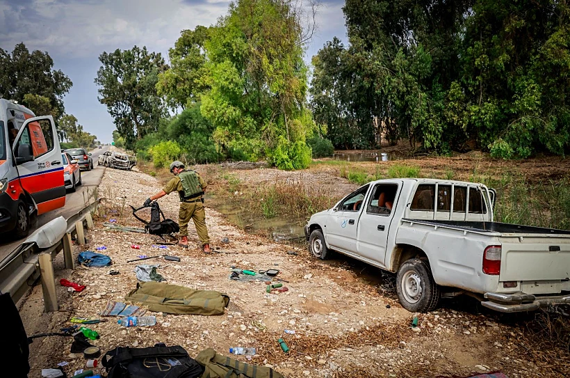 זירת הטבח בקיבוץ עלומים שבעוטף עזה
