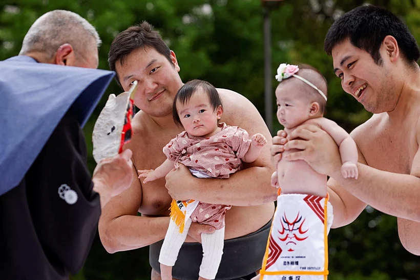 Babies Take Part In 'nakizumo' Or Baby Crying Sumo Contest At Senso Ji Temple In Tokyo