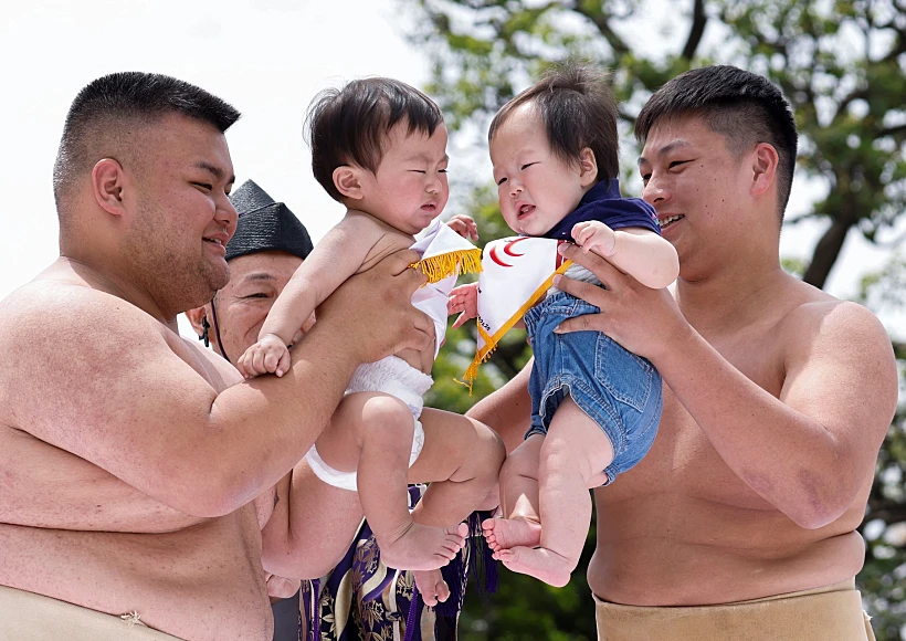 Babies Take Part In 'nakizumo' Or Baby Crying Sumo Contest At Senso Ji Temple In Tokyo