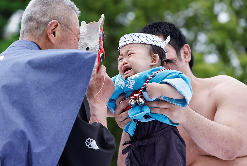 Babies Take Part In 'nakizumo' Or Baby Crying Sumo Contest At Senso Ji Temple In Tokyo