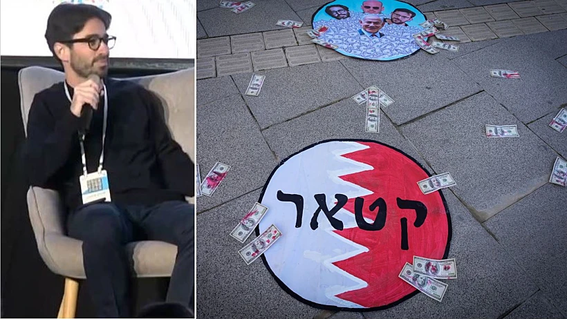 ישראל (שרוליק) איינהורן לצד מיצג מחאה נגד קטרגייט