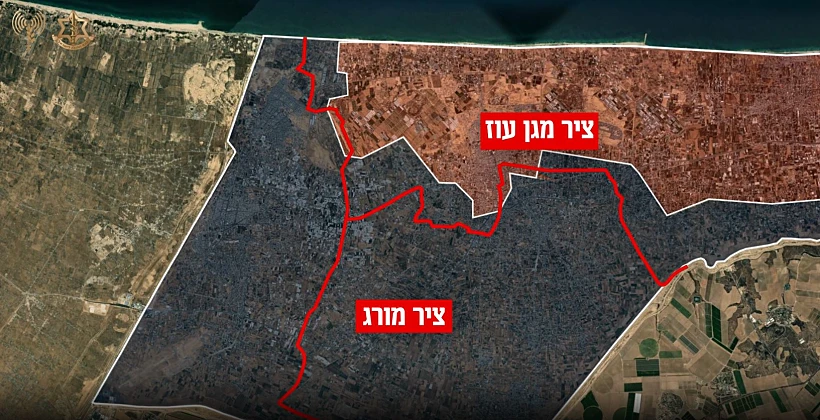 מפת הצירים המרכזיים בדרום רצועת עזה