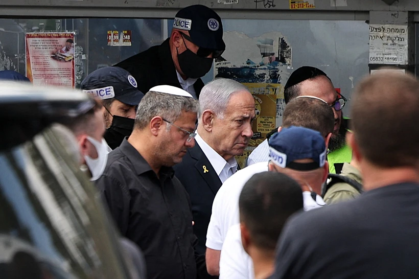 בנימין נתניהו ואיתמר בן גביר בזירת הפיגוע בירושלים