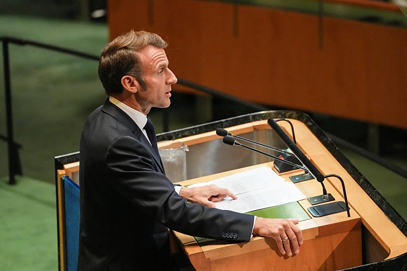 נשיא צרפת עמנואל מקרון מכריז על הכרה במדינה פלסטינית בעצרת האו"ם