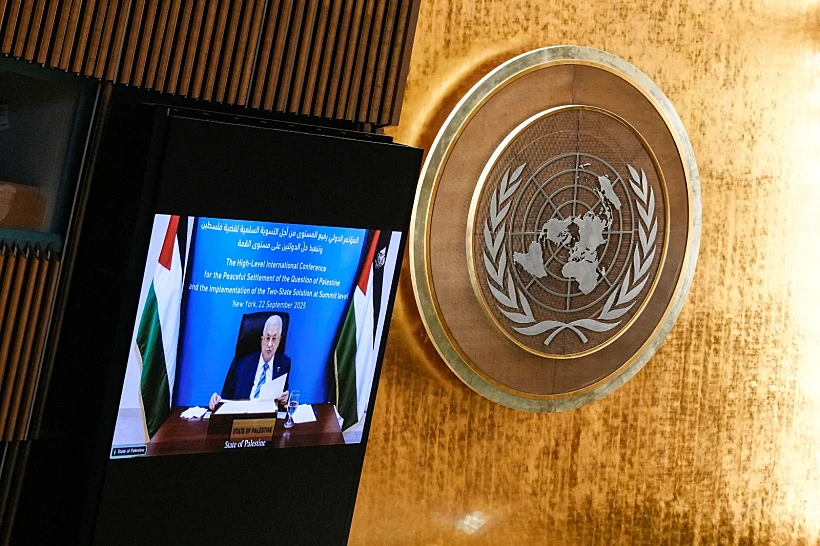 אבו מאזן נואם בווידאו בעצרת האו"ם