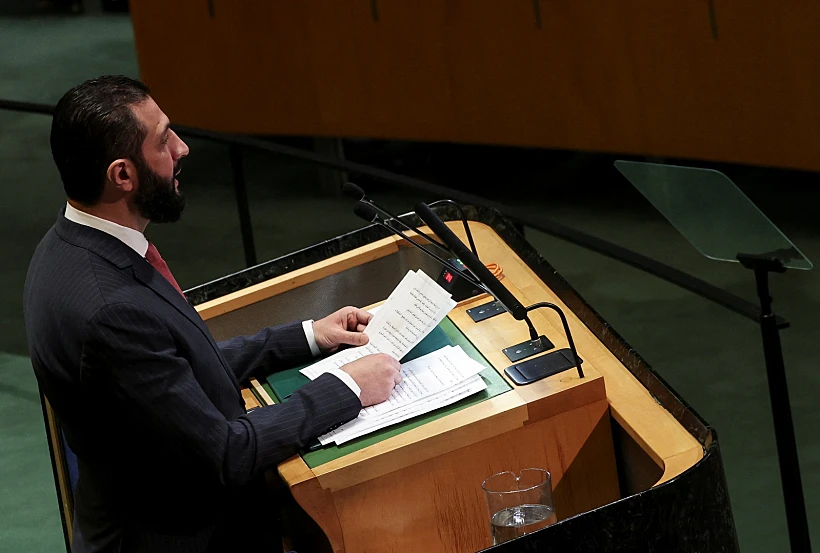 נשיא סוריה אחמד א-שרע (ג'ולאני) נואם בעצרת האו"ם