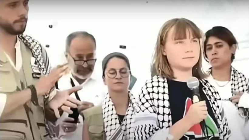 זאהר ביראוי לצד גרטה תונברג ומובילי המשט לעזה