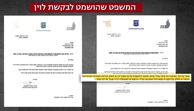 המכתב שנשלח לשר לוין עם השורה הבעייתית