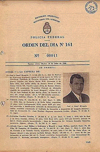 אחד המסמכים שנחשפו בארגנטינה בנוגע למנגלה