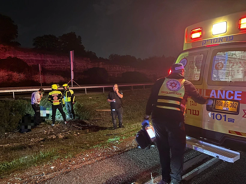 זירת התאונה בכביש 6 סמוך לבנימינה