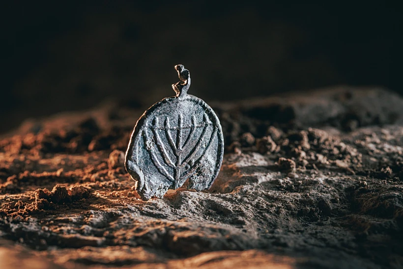 תליון עם מנורה מהמאה ה-7 שאותר בהר הבית