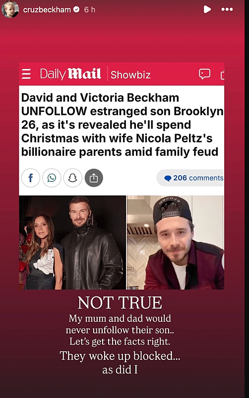 קרוז בקהאם יוצא להגנת הוריו